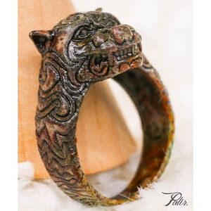 Cheetah Ring Patina Finish Tribal Big Cat Head Statement Gift Men Women Size 10